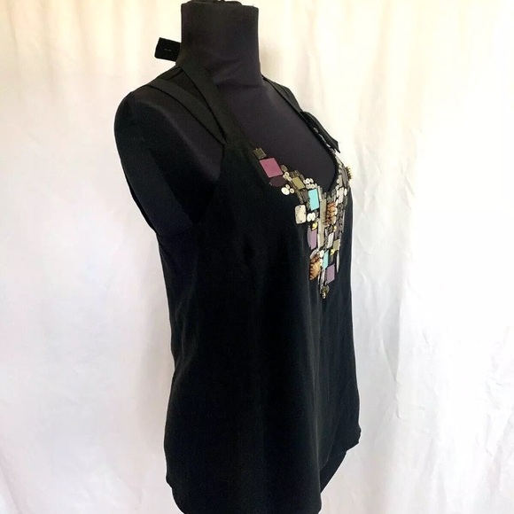 Nanette Lepore Black Geometric Beaded Top - Size 4 Small - Picture 3 of 5